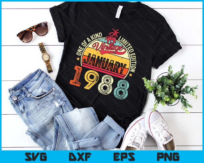 Vintage 37th Birthday Gift Vintage January 1988 SVG PNG Digital Printable Files