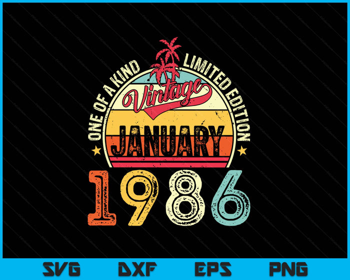 Vintage 39th Birthday Gift Vintage January 1986 SVG PNG Digital Printable Files