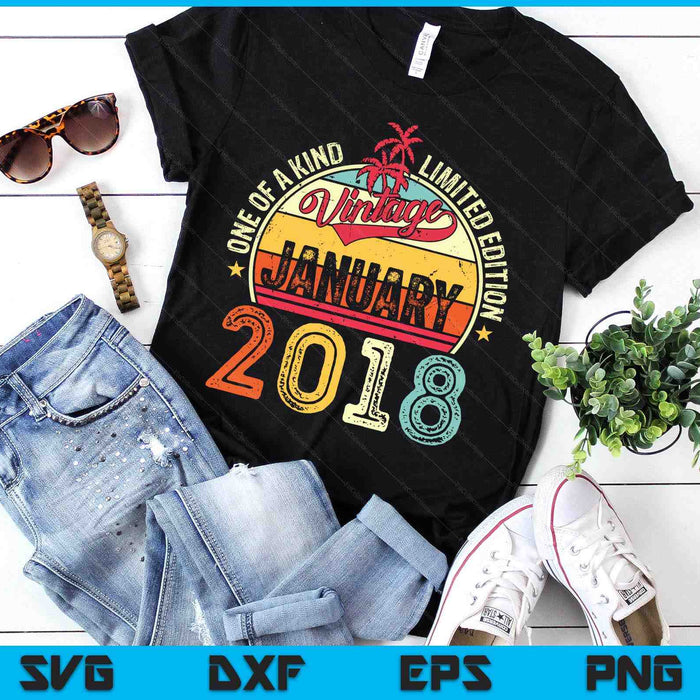 Vintage 7th Birthday Gift Vintage January 2018 SVG PNG Digital Printable Files