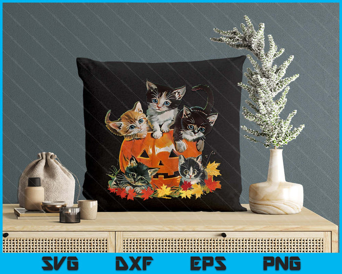 Vintage 90s Cat Pumpkin Halloween Retro Floral Spooky Season SVG PNG Digital Printable Files