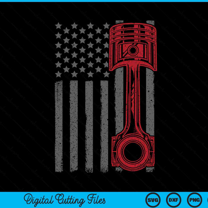 Vintage American Flag Piston Funny Muscle Car Mechanic Gift SVG PNG Digital Cutting File
