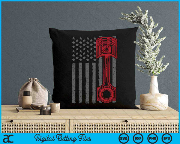 Vintage American Flag Piston Funny Muscle Car Mechanic Gift SVG PNG Digital Cutting File