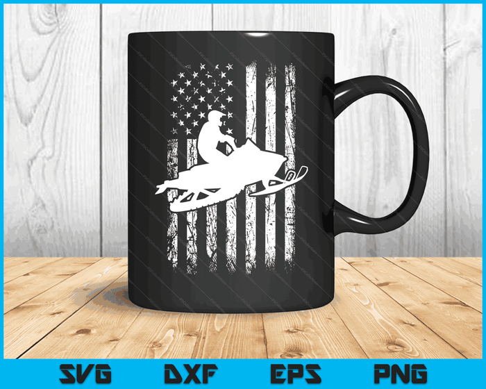 Vintage American Flag Snowmobiling Snowmobile Rider SVG PNG Digital Cutting Files