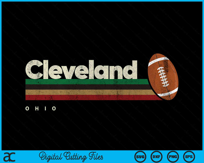 Vintage American Football Cleveland City American Football Retro Stripes SVG PNG Digital Cutting File