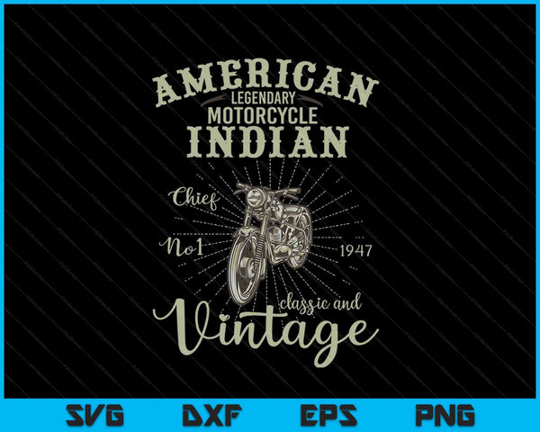 Vintage American Motorcycle Indian for Old Biker SVG PNG Cutting Printable Files