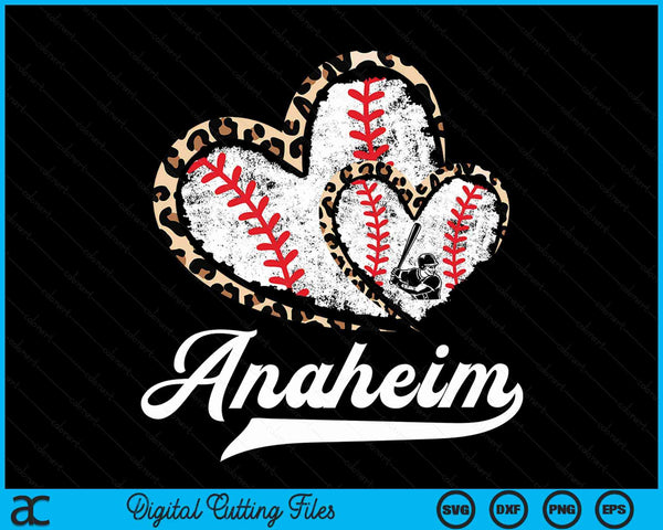 Vintage Anaheim Baseball Leopard Heart Baseball Fans SVG PNG Digital Cutting Files