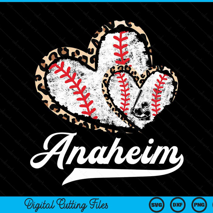 Vintage Anaheim baseball leopard heart baseball fans SVG PNG cut file for Cricut