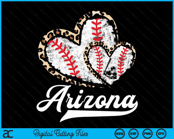 Vintage Arizona Baseball Leopard Heart Baseball Fans SVG PNG Digital Cutting Files
