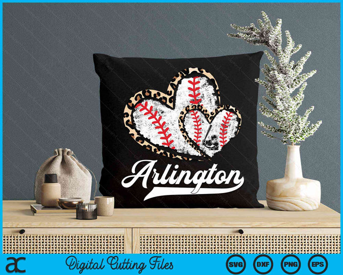 Vintage Arlington Baseball Leopard Heart Baseball Fans SVG PNG Digital Cutting Files