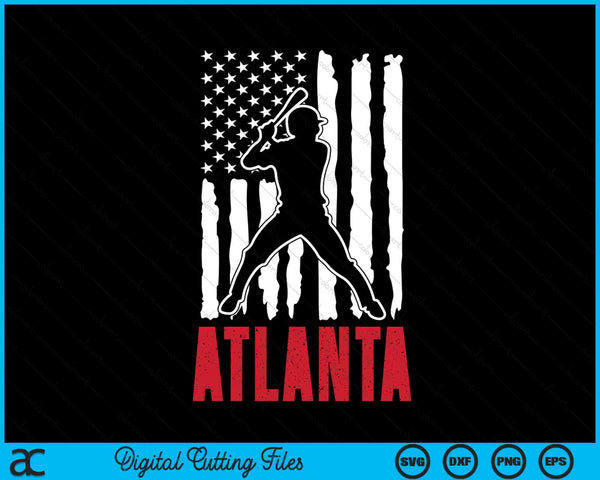 Vintage Atlanta American Flag Distressed Baseball SVG PNG Cutting Printable Files