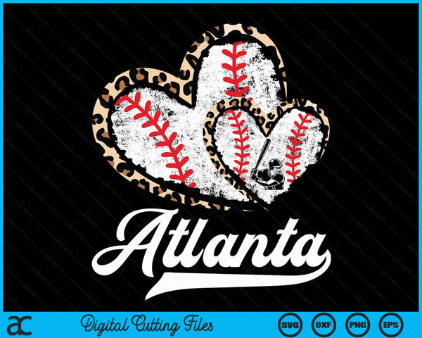 Vintage Atlanta Baseball Leopard Heart Baseball Fans SVG PNG Digital Cutting Files