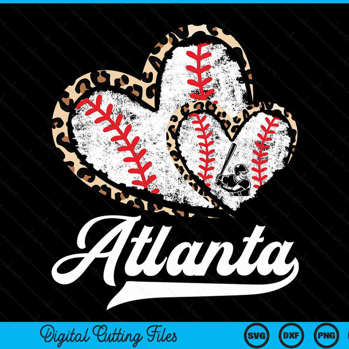 Vintage Atlanta Baseball Leopard Heart Baseball Fans SVG PNG Digital Cutting Files