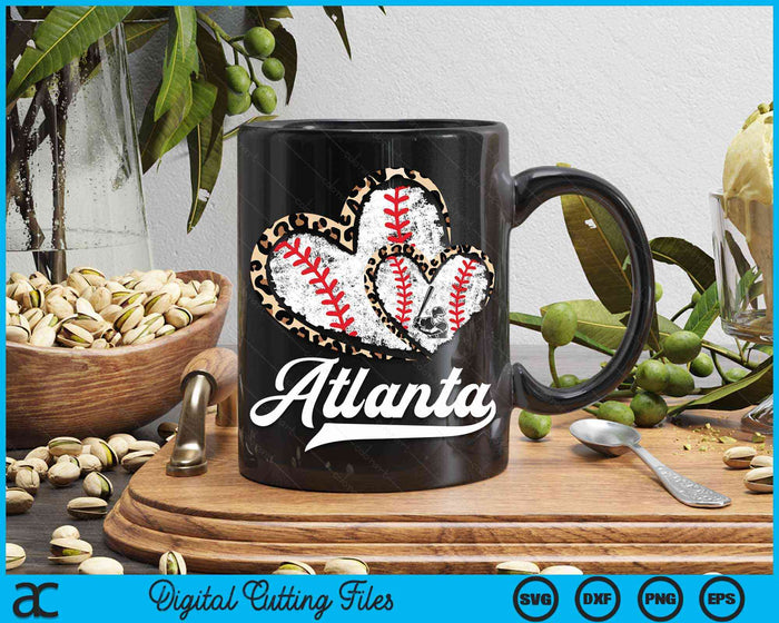Vintage Atlanta Baseball Leopard Heart Baseball Fans SVG PNG Digital Cutting Files