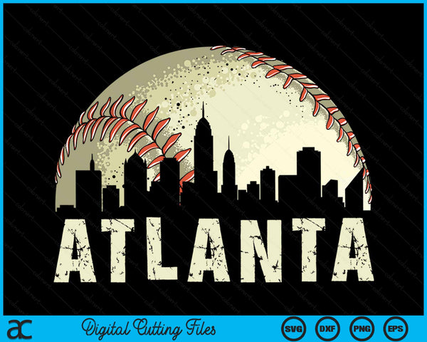 Vintage Atlanta Cityscape Baseball Lover SVG PNG Cutting Printable Files