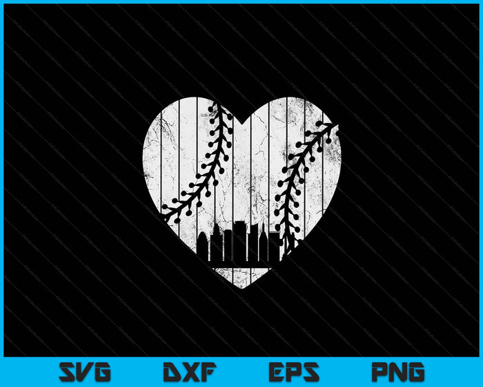 Vintage Baltimor Baseball Heart With Skyline SVG PNG Digital Cutting File