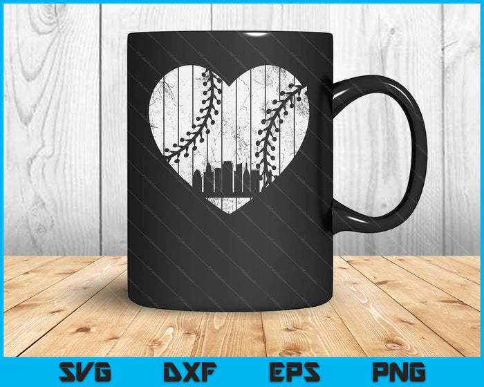 Vintage Baltimor Baseball Heart With Skyline SVG PNG Digital Cutting File