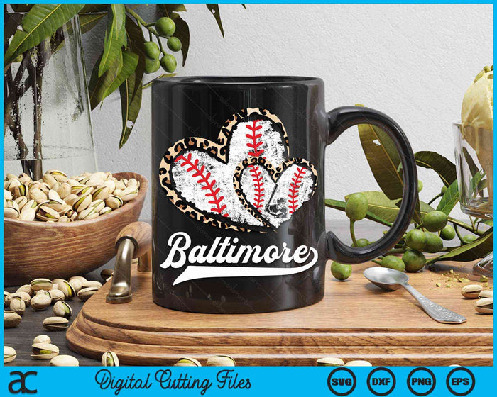 Vintage Baltimore Baseball Leopard Heart Baseball Fans SVG PNG Digital Cutting Files