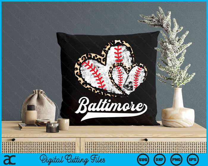 Vintage Baltimore Baseball Leopard Heart Baseball Fans SVG PNG Digital Cutting Files