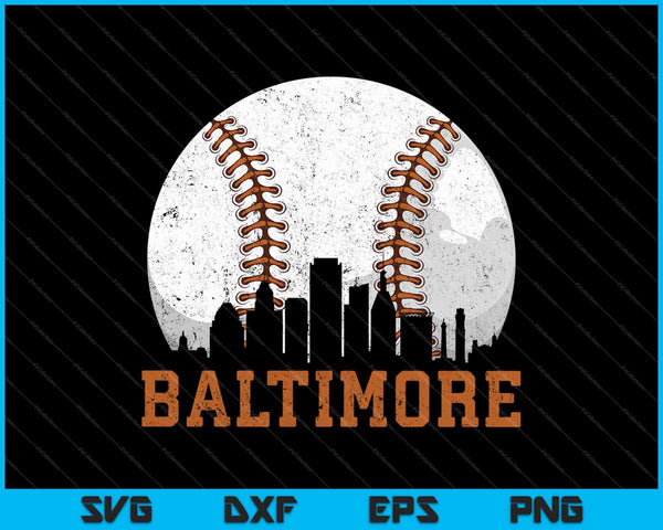 Vintage Baltimore Cityscape honkbal SVG PNG snijden afdrukbare bestanden
