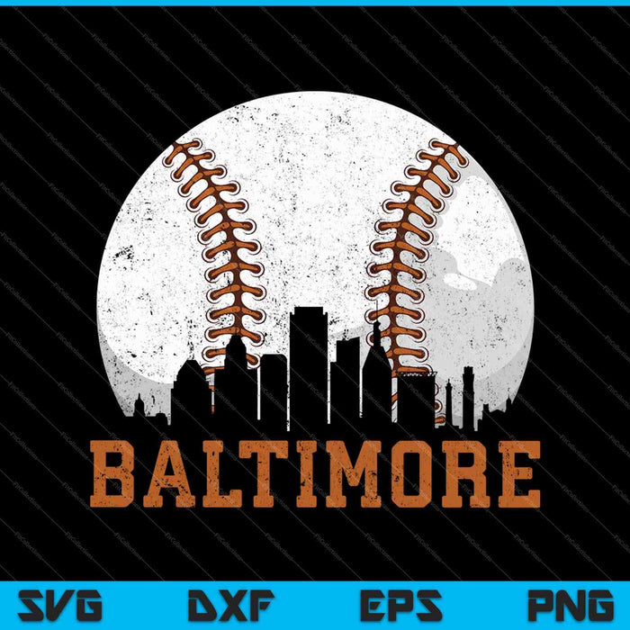 Vintage Baltimore Cityscape Béisbol SVG PNG Cortar archivos imprimibles