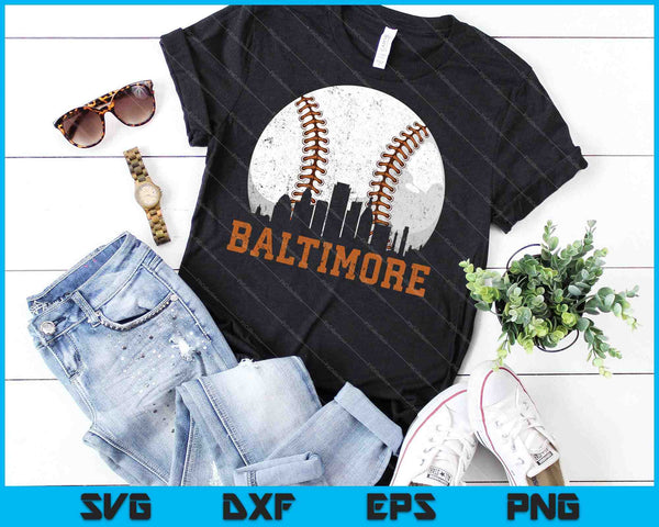 Vintage Baltimore Cityscape Baseball SVG PNG Cutting Printable Files - on a t-shirt
