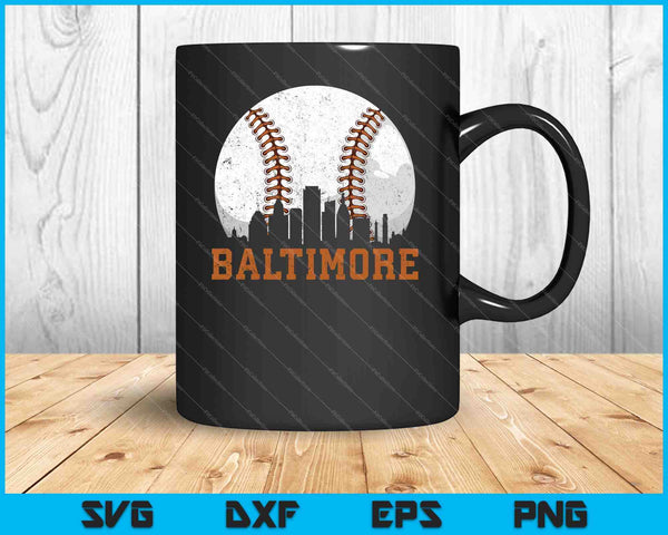 Vintage Baltimore Cityscape Béisbol SVG PNG Cortar archivos imprimibles