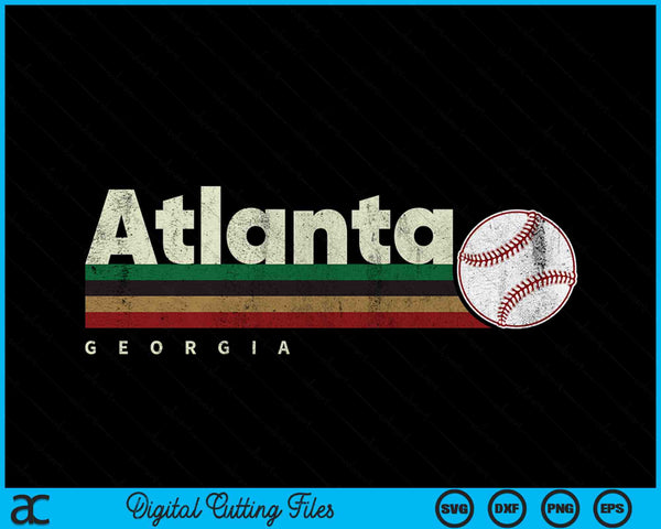 Vintage Baseball Atlanta City Baseball Retro Stripes SVG PNG Digital Cutting Files