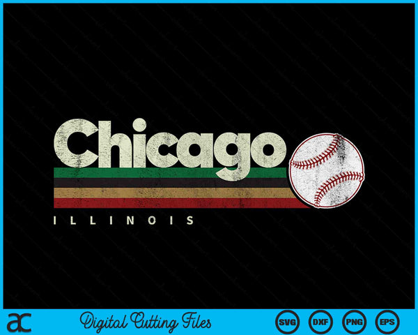 Vintage Baseball Chicago City Baseball Retro Stripes SVG PNG Digital Cutting Files