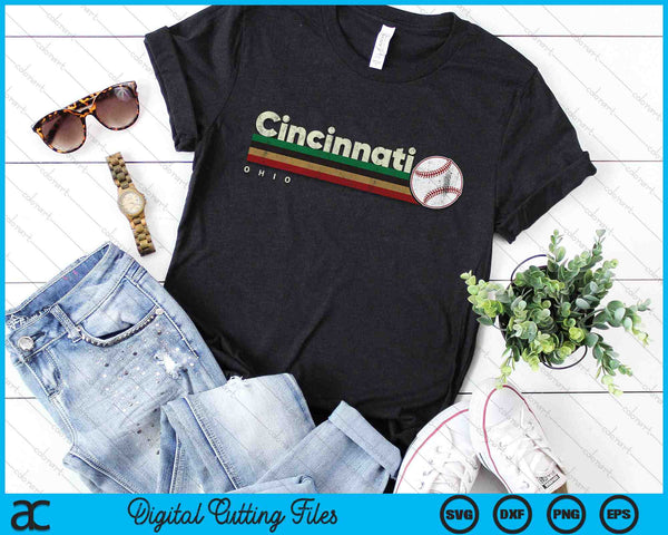 Vintage Baseball Cincinnati City Baseball Retro Stripes SVG PNG Digital Cutting Files