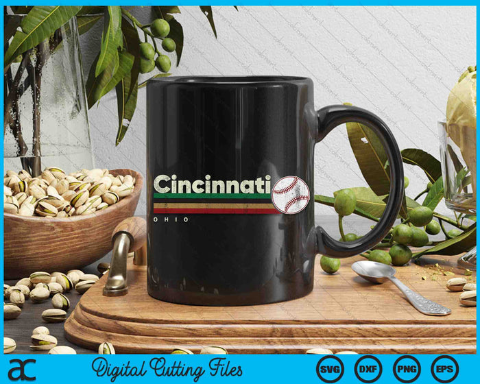 Vintage Baseball Cincinnati City Baseball Retro Stripes SVG PNG Digital Cutting Files