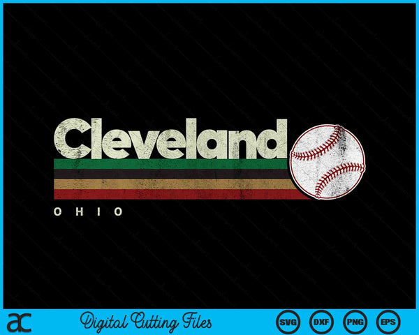 Vintage Baseball Cleveland City Baseball Retro Stripes SVG PNG Digital Cutting Files