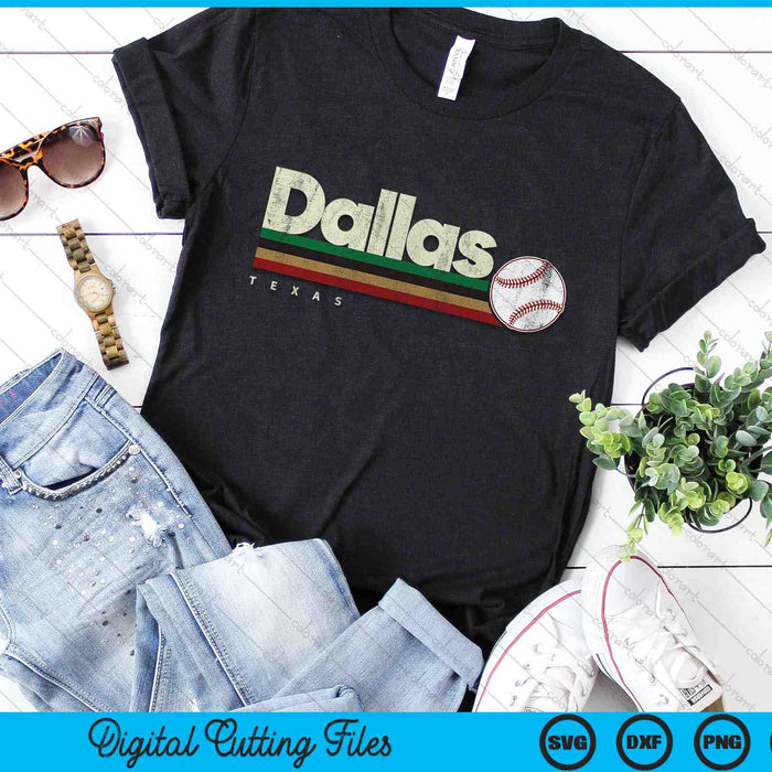 Vintage Baseball Dallas City Baseball Retro Stripes SVG PNG Digital Cutting Files