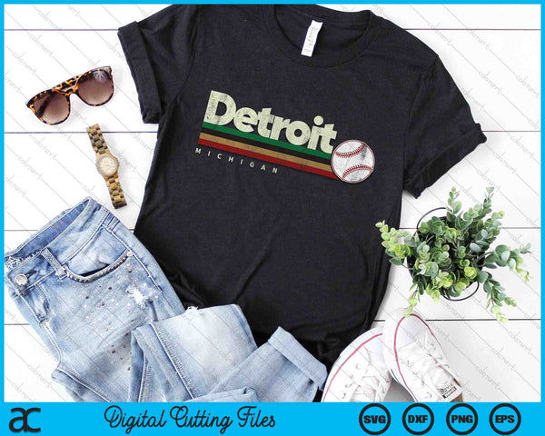 Vintage Baseball Detroit City Baseball Retro Stripes SVG PNG Digital Cutting Files