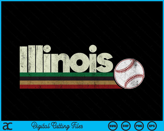 Vintage Baseball Illinois Baseball Retro Stripes SVG PNG Digital Cutting Files