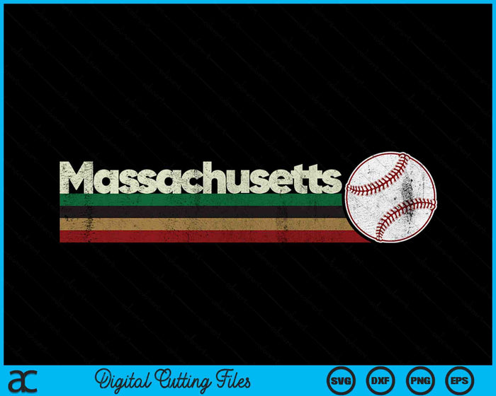 Vintage Baseball Massachusetts Baseball Retro Stripes SVG PNG Digital Cutting Files