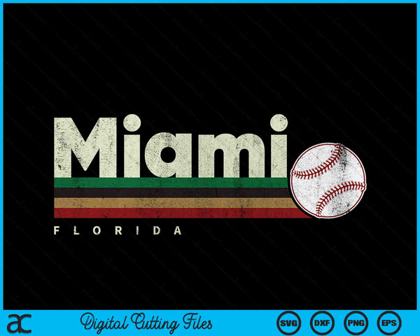 Vintage Baseball Miami City Baseball Retro Stripes SVG PNG Digital Cutting Files