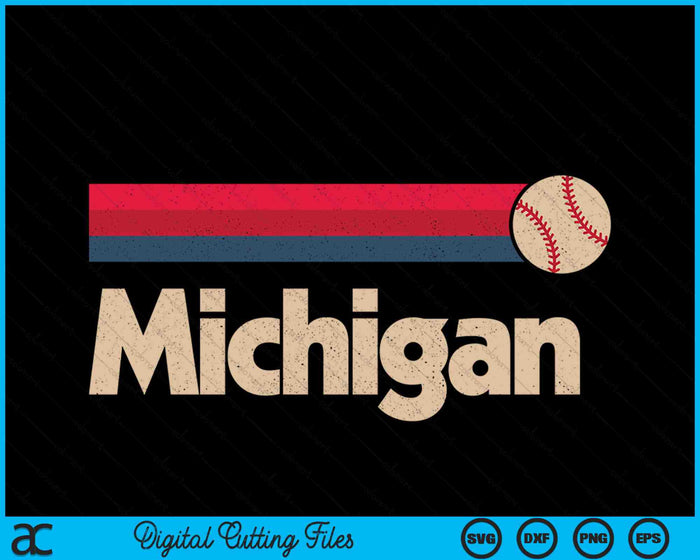 Vintage Baseball Michigan B-Ball Retro Stripes SVG PNG Digital Cutting Files