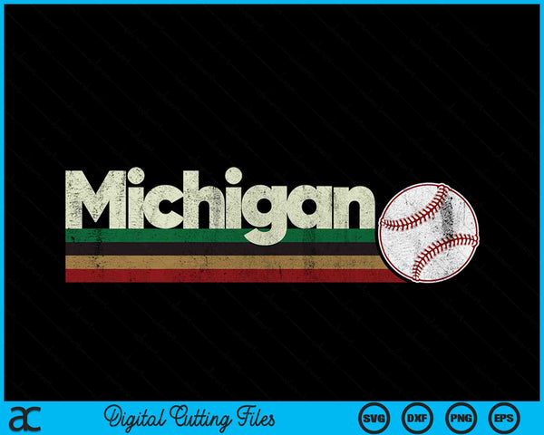 Vintage Baseball Michigan Baseball Retro Stripes SVG PNG Digital Cutting Files