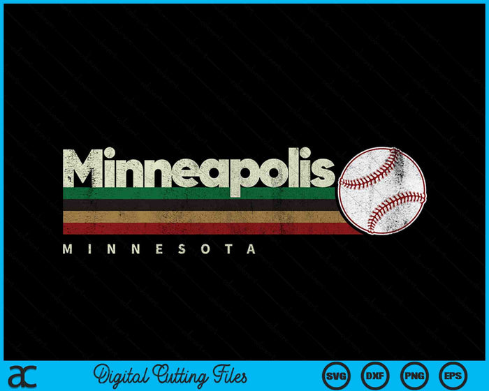 Vintage Baseball Minneapolis City Baseball Retro Stripes SVG PNG Digital Cutting Files