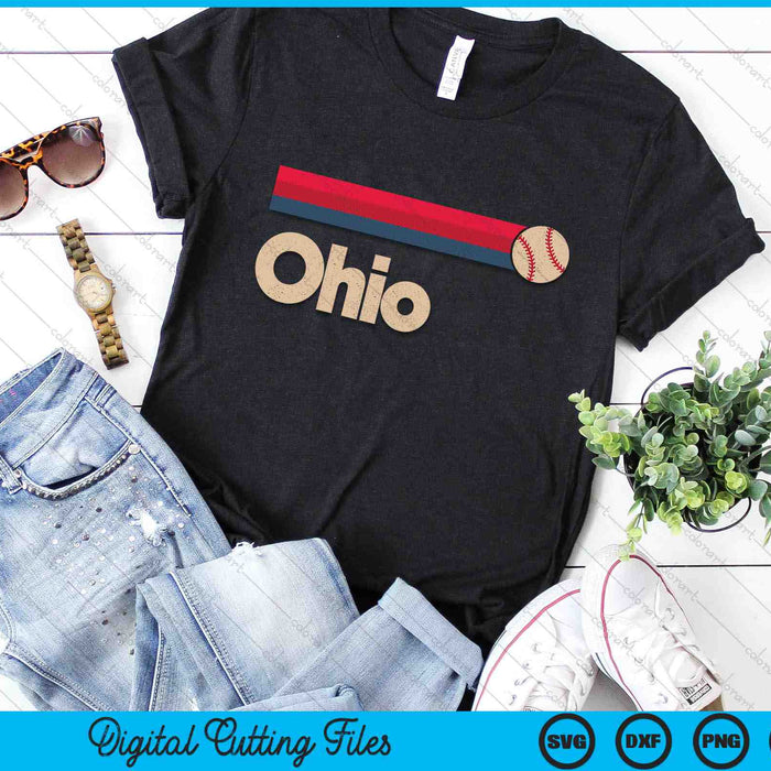 Vintage Baseball Ohio B-Ball Retro Stripes SVG PNG Digital Cutting Files