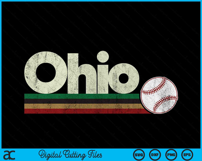 Vintage Baseball Ohio Baseball Retro Stripes SVG PNG Cutting Files