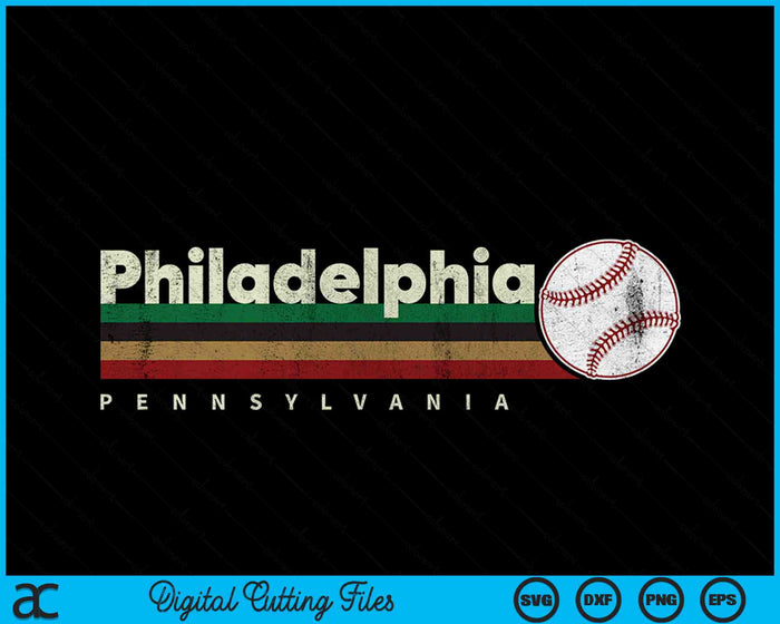 Vintage Baseball Philadelphia City Baseball Retro Stripes SVG PNG Digital Cutting Files