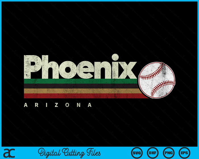 Vintage Baseball Phoenix City Baseball Retro Stripes SVG PNG Digital Cutting Files