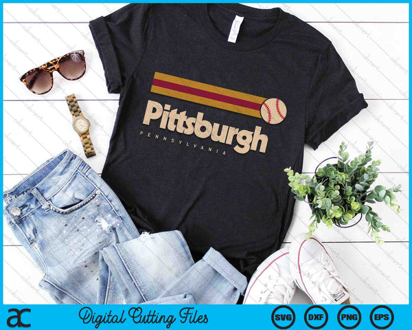 Vintage Baseball Pittsburgh City B-Ball Retro Stripes SVG PNG Digital Cutting Files