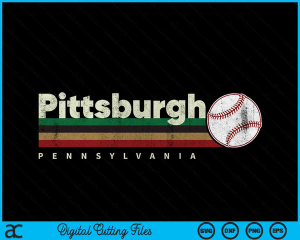 Vintage Baseball Pittsburgh City Baseball Retro Stripes SVG PNG Digital Cutting Files