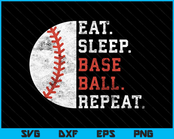 Vintage honkbalspeler eet slaap honkbal herhaal SVG PNG snijden afdrukbare bestanden