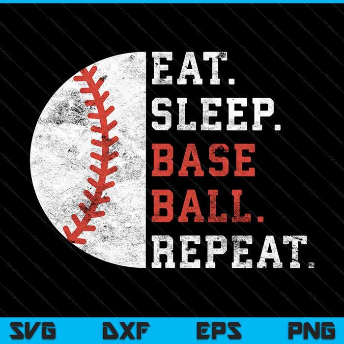 Vintage Baseball Player Eat Sleep Baseball Repeat SVG PNG Cutting Printable Files