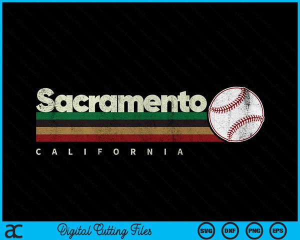 Vintage Baseball Sacramento City Baseball Retro Stripes SVG PNG Digital Cutting Files