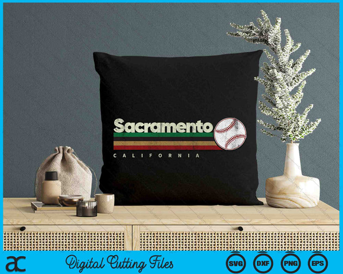 Vintage Baseball Sacramento City Baseball Retro Stripes SVG PNG Digital Cutting Files