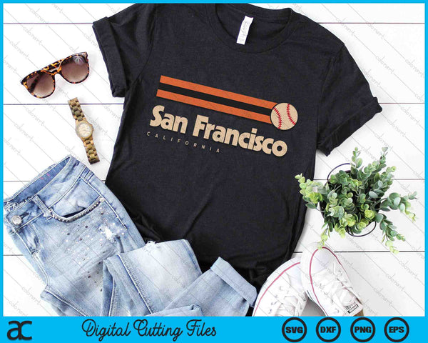 Vintage Baseball San Francisco City B-Ball Retro Stripes SVG PNG Digital Cutting Files